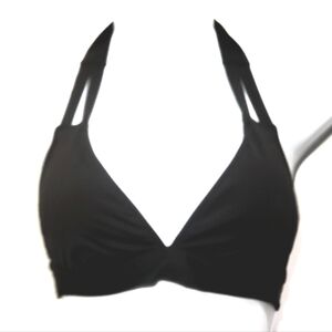 Mossimo Black Padded Triangle Halter Tie Plunging Bikini Top Swimsuit Size M EUC